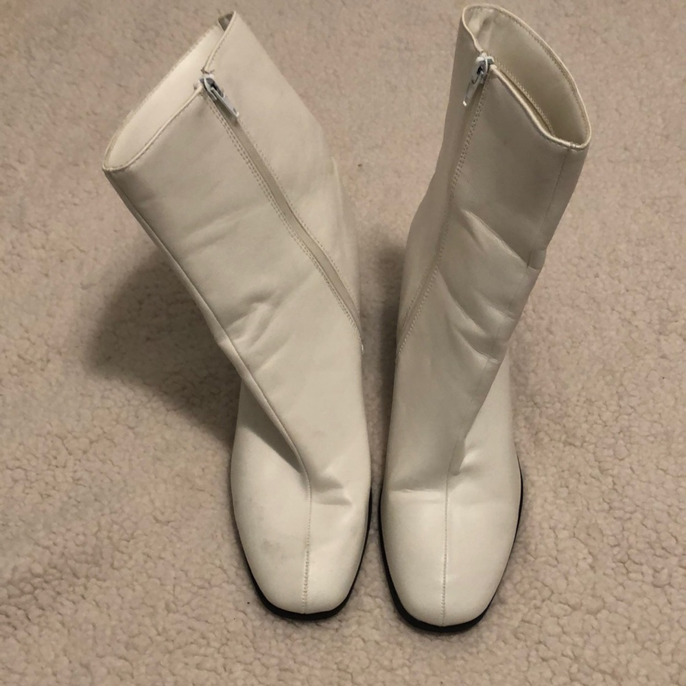White leather ankle boots